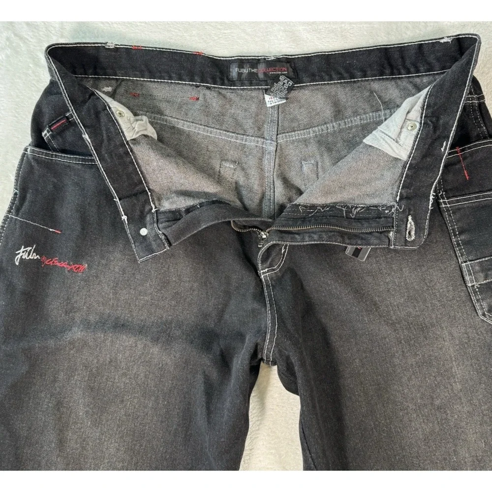 Vintage FUBU Collection Jeans Mens **42** Black Denim Baggy Carpenter‎ Hip Hop